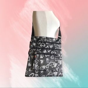 Black Crossbody Multiple Zipper Pocket Bag Purse with heart design patte…